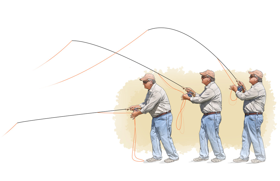 Illustration of a man fly fishing